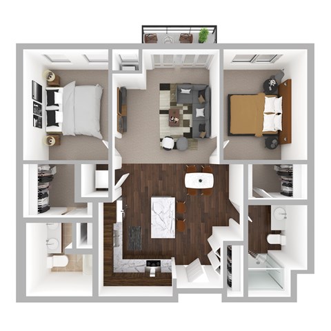 Floor plan for 2 beds, 2 baths, 1010 sqft